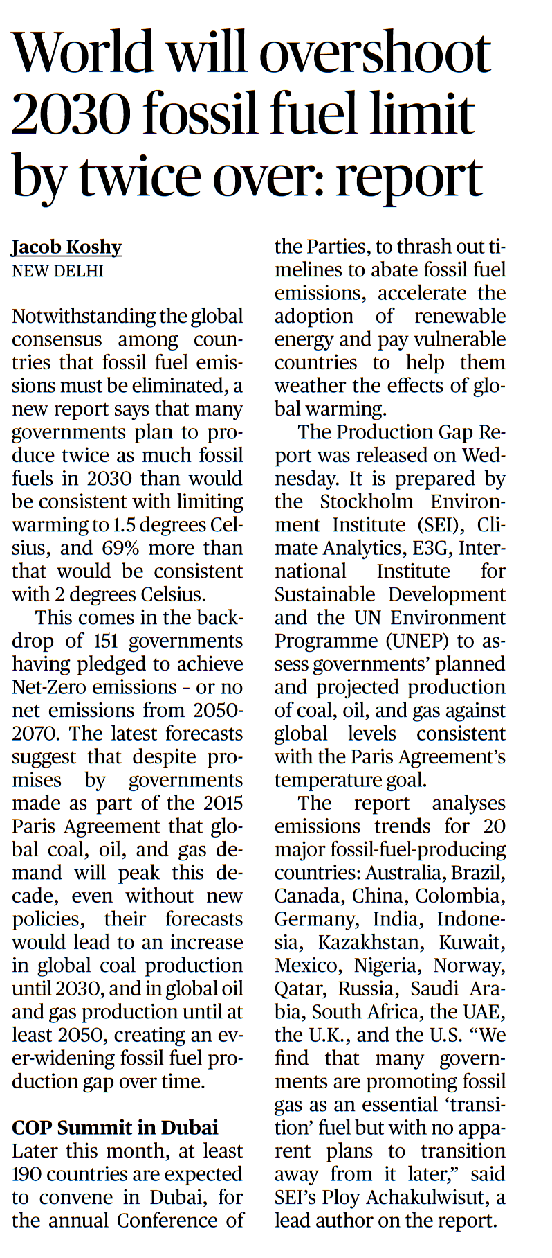 World will overshoot 2030 fossil fuel limit by twice over: report - Page No.14, GS 3
