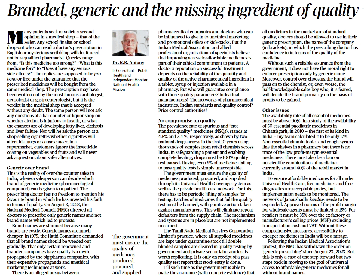 Branded, generic and the missing ingredient of quality- Page No.8 , GS 2