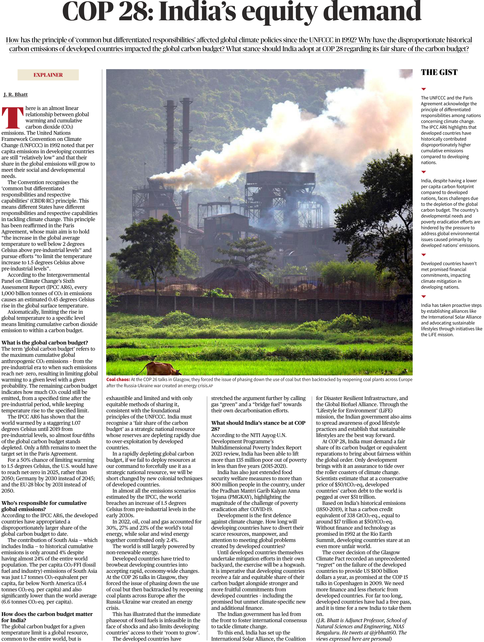 Text and Context - COP 28: India's equitv demand