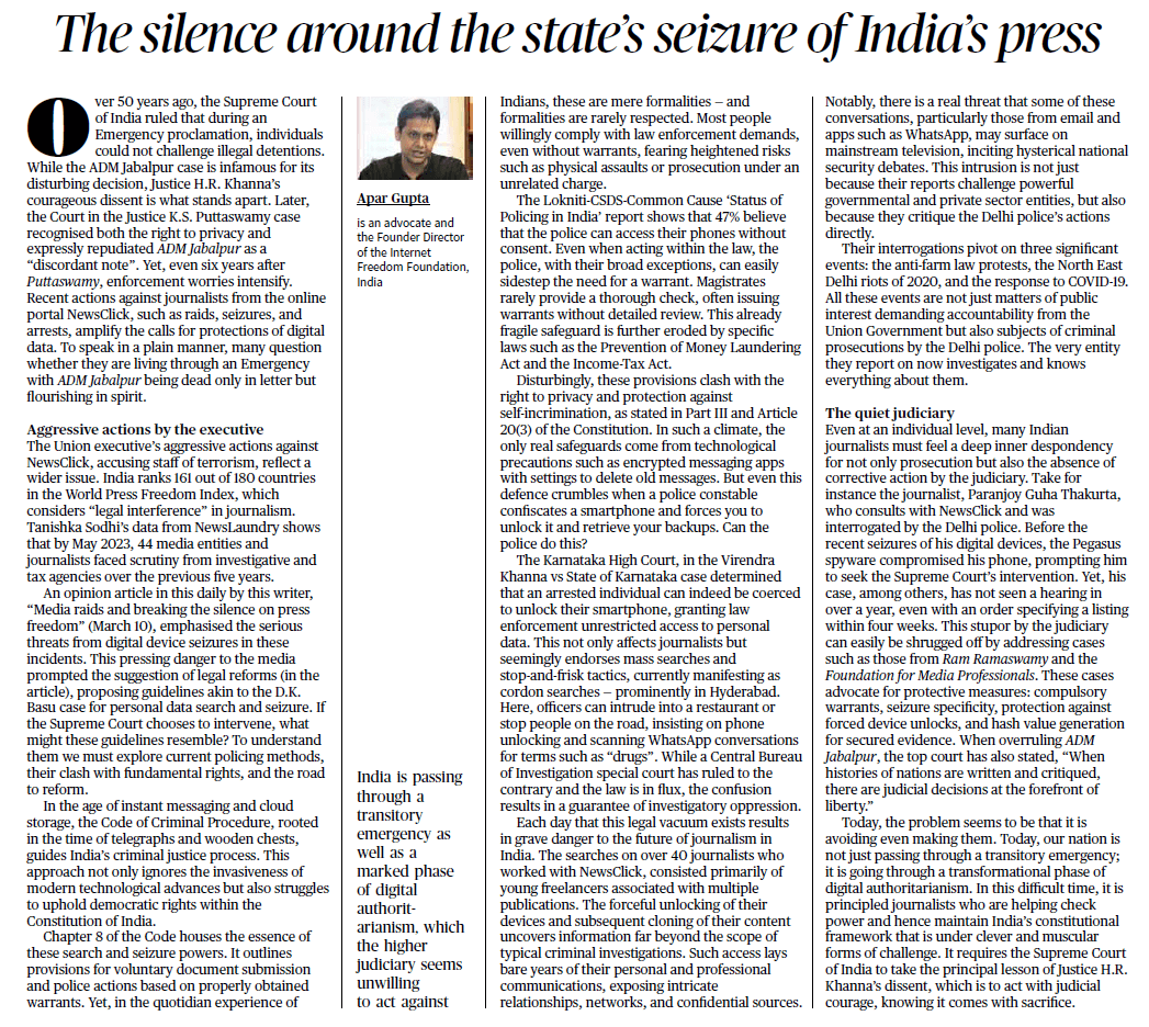 The silence around the state's seizure of India's press