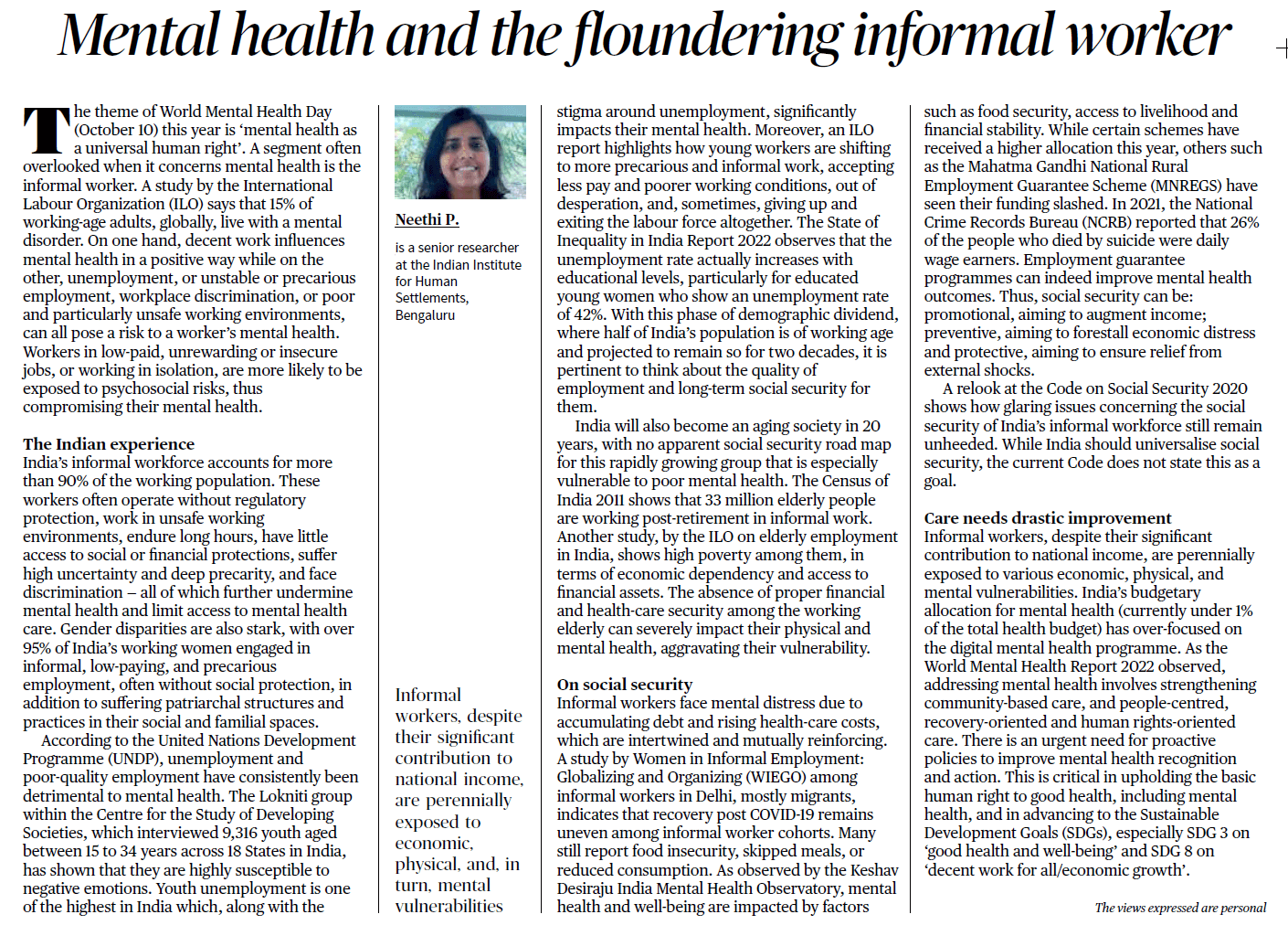 Mental health and the floundering informal worker