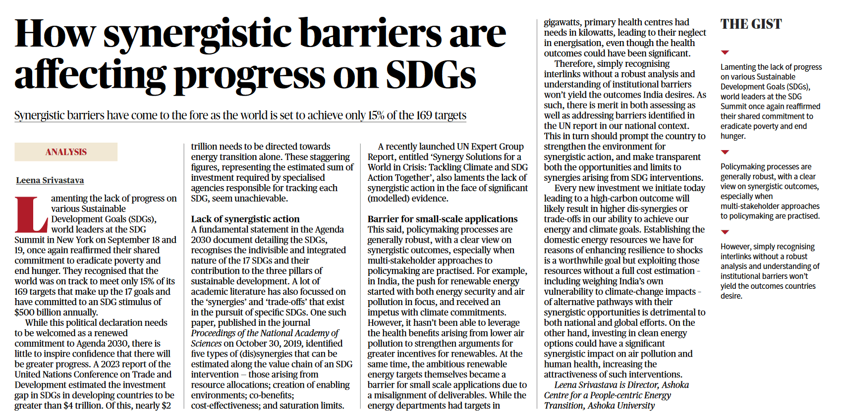 Text and Context - How synergistic barriers are affecting progress on SDGs