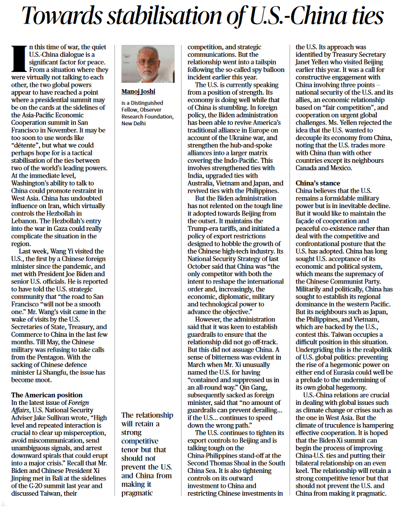 Towards stabilisation of U.S.-China ties - Page No.9, GS 2